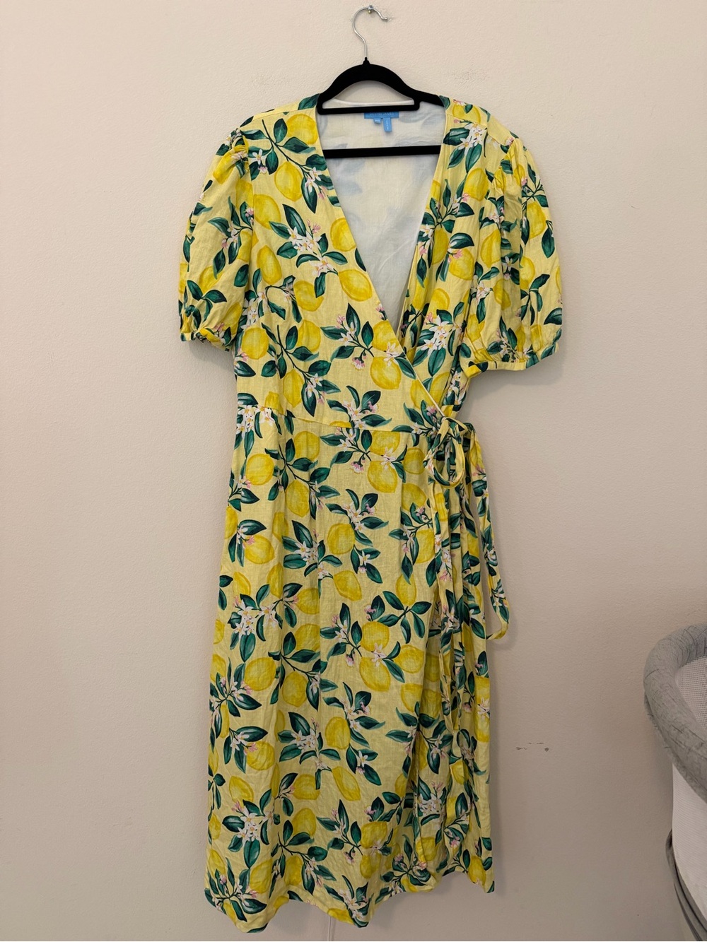 Draper James Miranda Linen Midi Wrap Dress Sz 20 Lemon Blossom Novelty Fruit